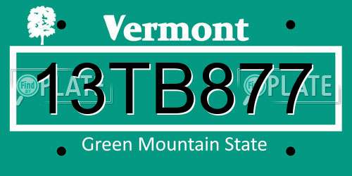 13TB877 Vermont License Plate