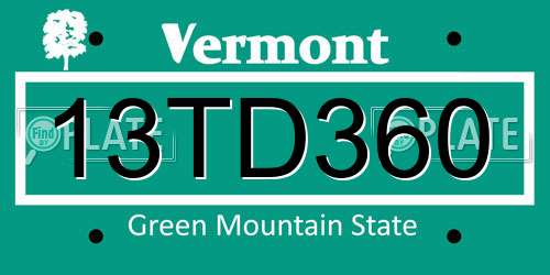 13TD360 Vermont License Plate
