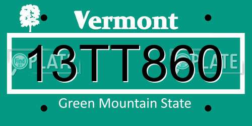13TT860 Vermont License Plate