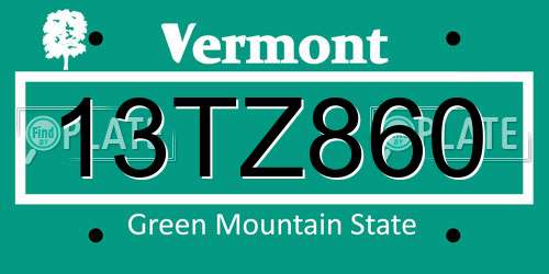 13TZ860 Vermont License Plate