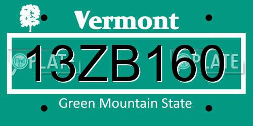 13ZB160 Vermont License Plate