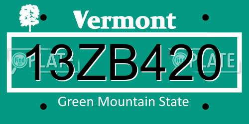 13ZB420 Vermont License Plate
