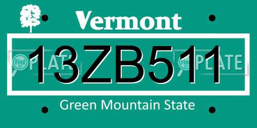 13ZB511 Vermont License Plate