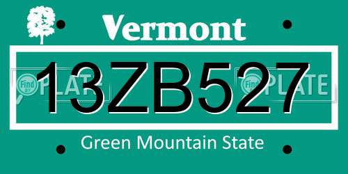 13ZB527 Vermont License Plate