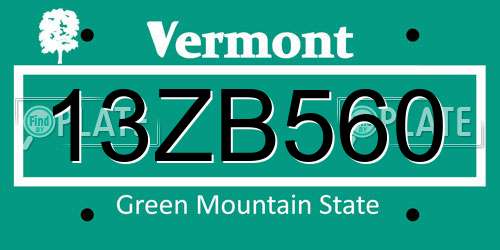 13ZB560 Vermont License Plate