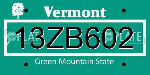 13ZB602 Vermont License Plate