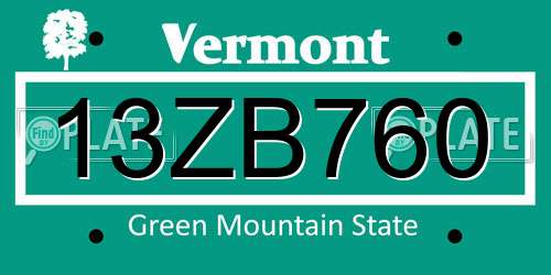 13ZB760 Vermont License Plate
