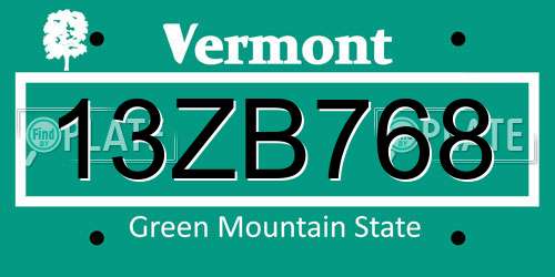 13ZB768 Vermont License Plate