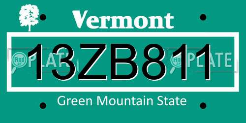 13ZB811 Vermont License Plate