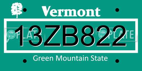 13ZB822 Vermont License Plate
