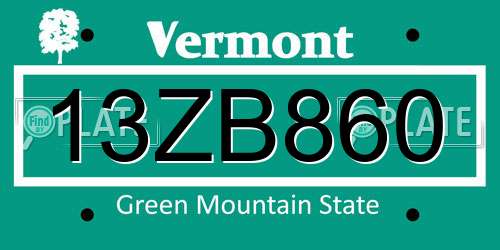 13ZB860 Vermont License Plate