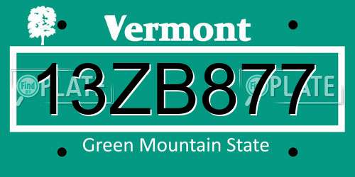 13ZB877 Vermont License Plate