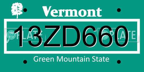 13ZD660 Vermont License Plate