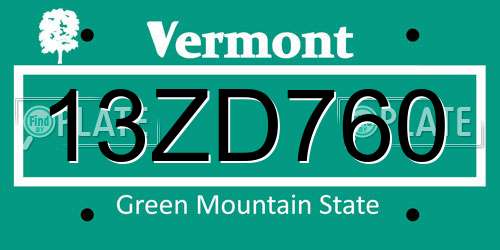 13ZD760 Vermont License Plate