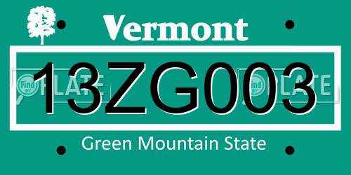 13ZG003 Vermont License Plate