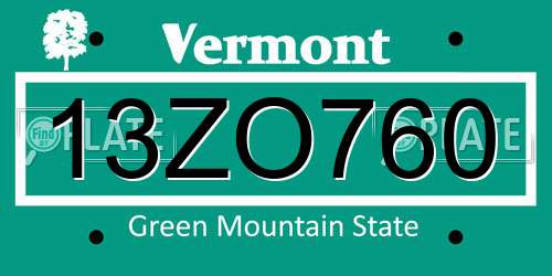13ZO760 Vermont License Plate