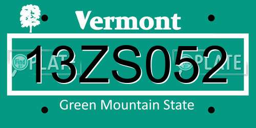 13ZS052 Vermont License Plate
