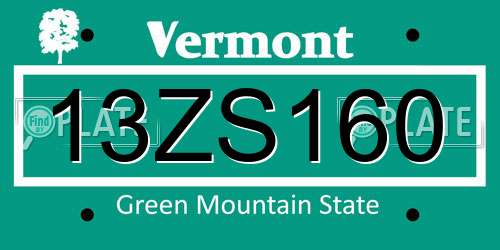 13ZS160 Vermont License Plate