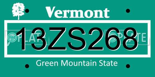 13ZS268 Vermont License Plate
