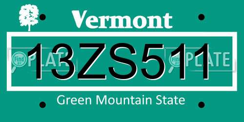 13ZS511 Vermont License Plate