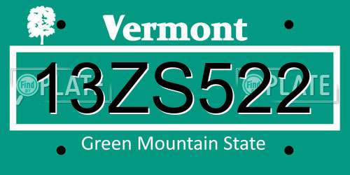 13ZS522 Vermont License Plate