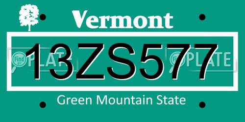 13ZS577 Vermont License Plate