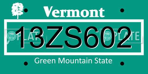 13ZS602 Vermont License Plate