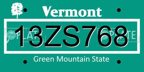13ZS768 Vermont License Plate
