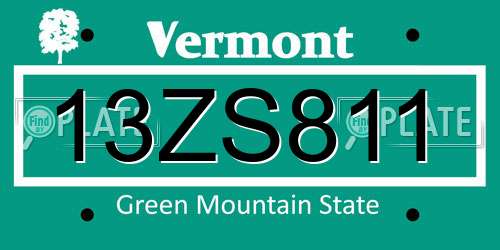 13ZS811 Vermont License Plate