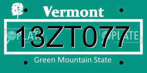 13ZT077 Vermont License Plate