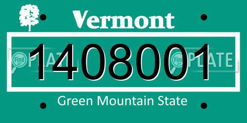 1408001 Vermont License Plate