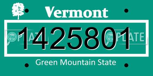 1425801 Vermont License Plate