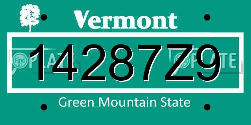 14287Z9 Vermont License Plate