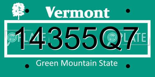 14355Q7 Vermont License Plate