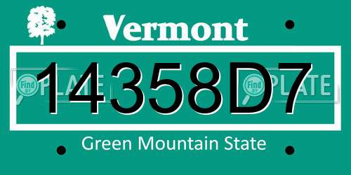 14358D7 Vermont License Plate