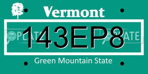 143EP8 Vermont License Plate