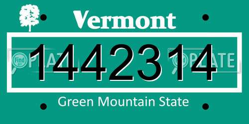 1442314 Vermont License Plate