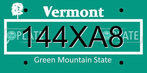 144XA8 Vermont License Plate