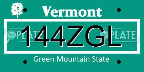 144ZGL Vermont License Plate