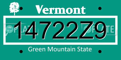 14722Z9 Vermont License Plate