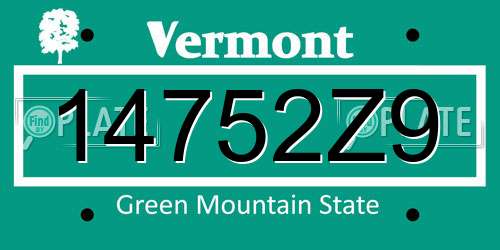 14752Z9 Vermont License Plate