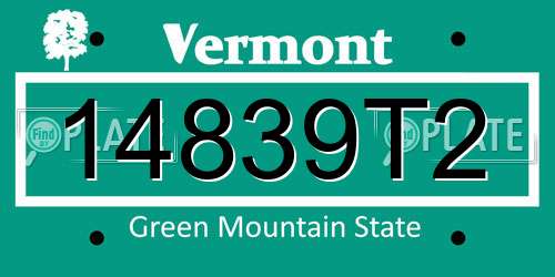 14839T2 Vermont License Plate