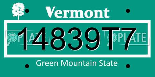 14839T7 Vermont License Plate