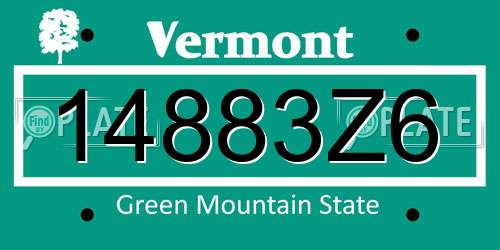 14883Z6 Vermont License Plate
