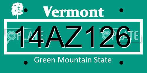 14AZ126 Vermont License Plate