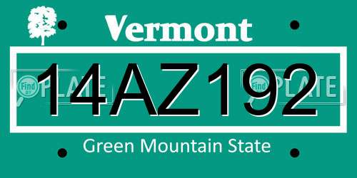 14AZ192 Vermont License Plate