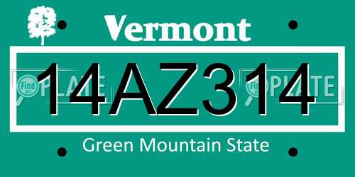 14AZ314 Vermont License Plate