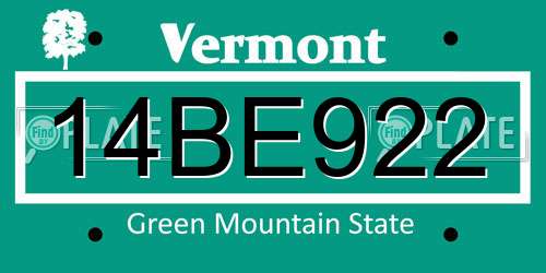 14BE922 Vermont License Plate
