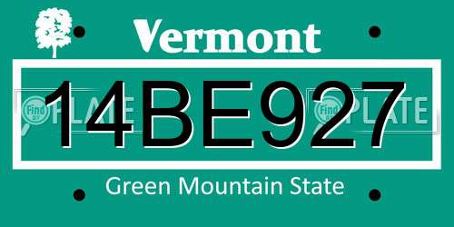 14BE927 Vermont License Plate