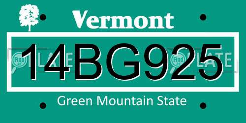 14BG925 Vermont License Plate
